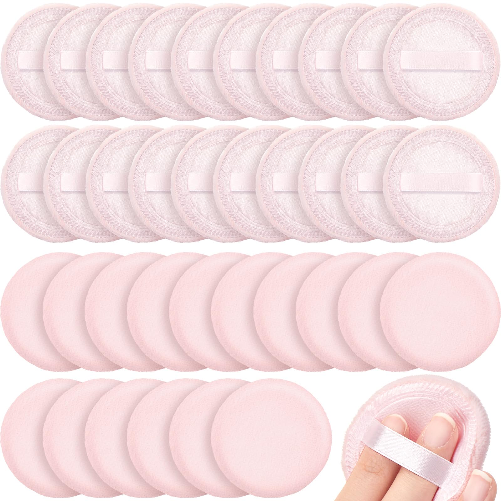 SiliFine 40 Pcs Cotton Powder Puffs Bulk Washable, 2.36 Inch Round Makeup Dusting Puff with Ribbon for Loose and Pressed Powder Face Body Cosmetic, Pink