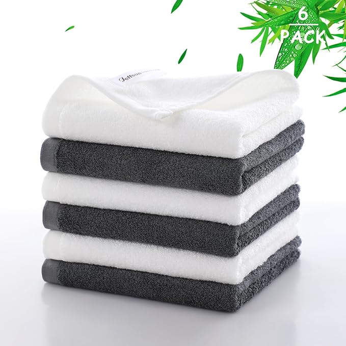 Wash Cloths 6 Pack,Reusable Face Towel for Sensitive Skin,13''x13'',Grey