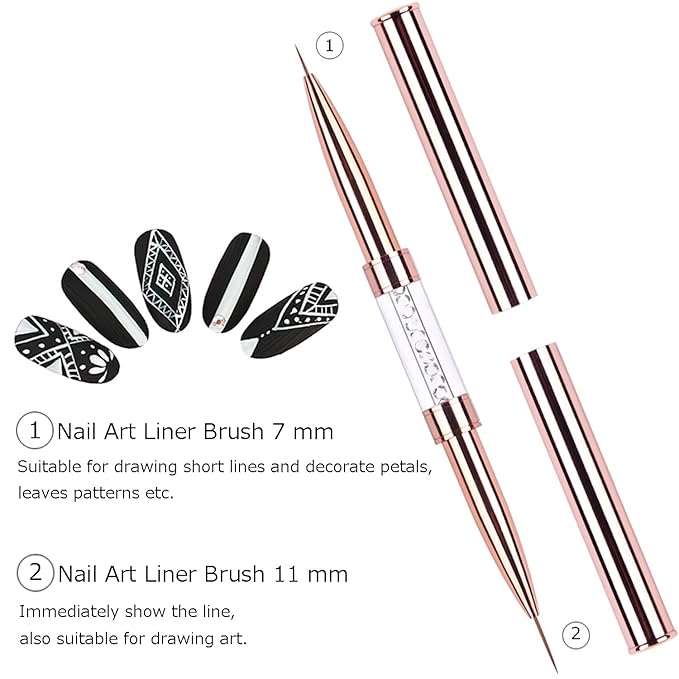Ycyan 2Pcs Dual-ended UV Gel Nail Brush Set Rhinestone Handle Nail Art Design Brushes Professional Nail Tools Rose Gold