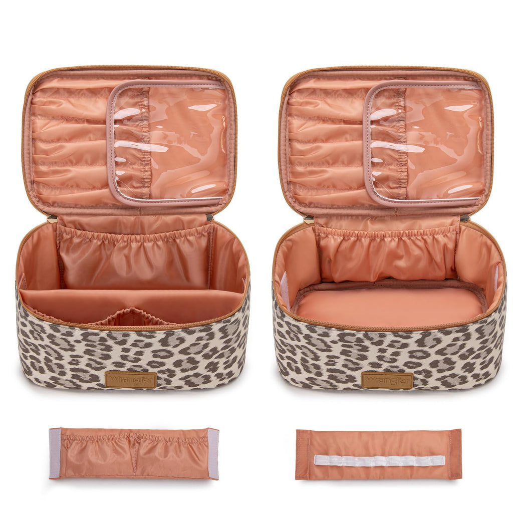 Wrangler Travel Makeup Bag 2pcs Set Cosmetic Bag with Makeup Brush Holder