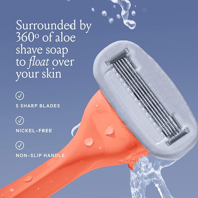 Billie Razors for Women, Malibu - 1 Handle, 4 Refills & Magnetic Holder
