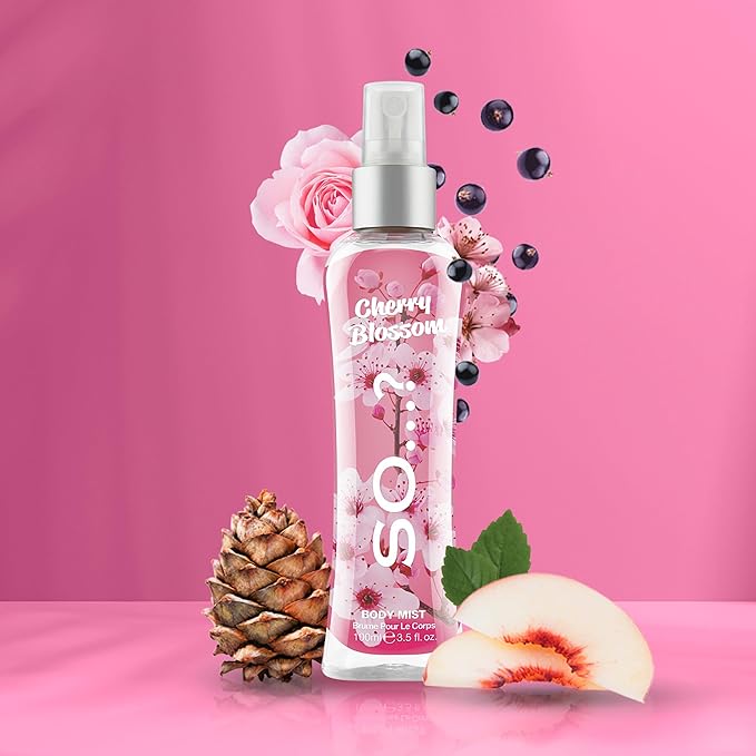 Cherry Blossom Body Mist by So…? - Floral Perfume for Women - Peach, Rose, Cedarwood Notes - Body Spray for Women - Gifts for Women - 3.5 oz