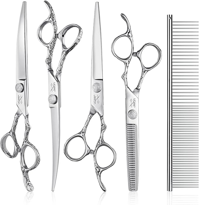 JASON Dog Grooming Scissors Set - Professional 6 in 1 Shears Kit Silver