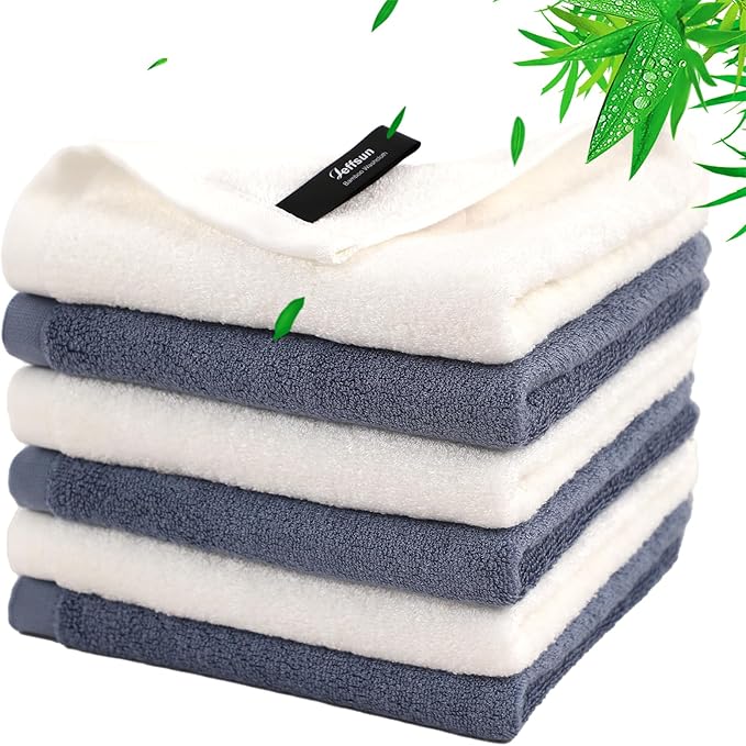 Wash Cloths 6 Cnt,Face Towel for Sensitive Skin,13''x13'',White+Slate Blue