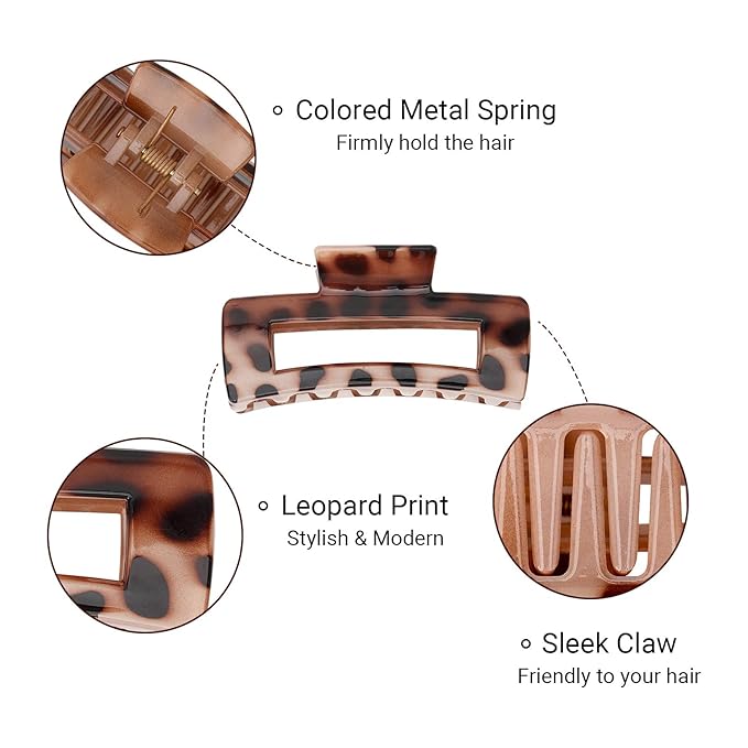 Shinowa Hair Claw Clips, 3 Pieces Leopard Print Claw Clip for Women Girls