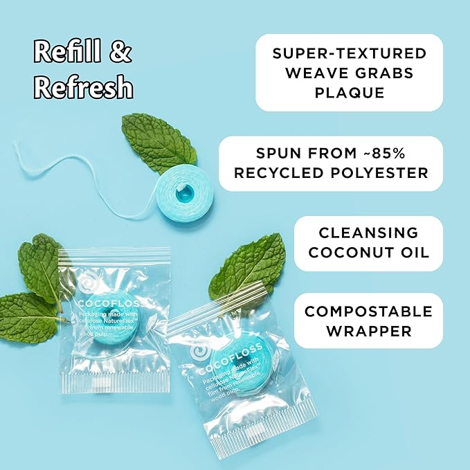 Cocofloss Woven Dental Floss Refill by COCOLAB, Mint Scent, 3-Pack