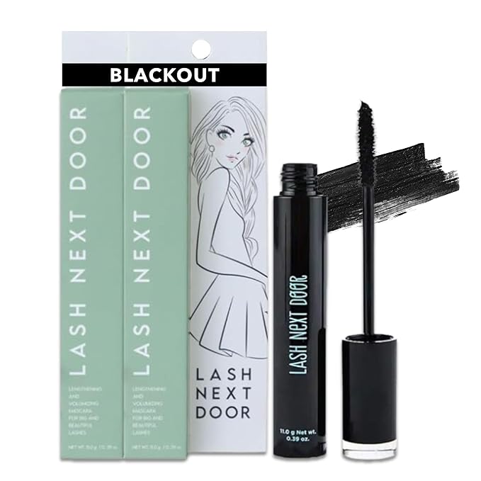 Lash Next Door Blackout Water Resistant Mascara by Brooklyn & Bailey – Volume and Length, Smudge Proof, No Clump Eye Makeup for Women (2-Pack, 0.39 oz Each)