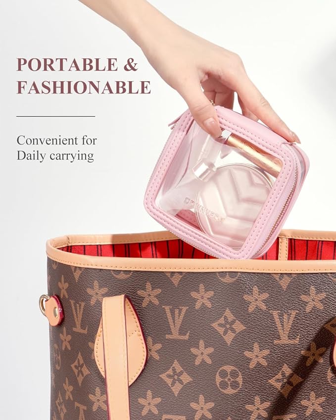 Camdeez Rownyeon Clear Cosmetic Bag Mini Makeup Bag Cute Clear Make Up Organizer Case Travel Toiletry Bag Small Pouches for Women with Zipper (Pink, Mini)