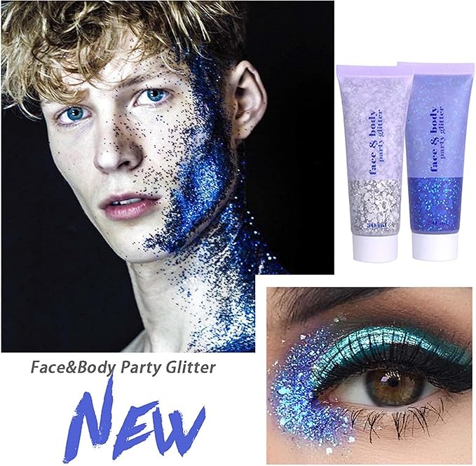 DAGEDA Silver Body Glitter Gel,Sparkly Hair Face Glitter Makeup Accessories