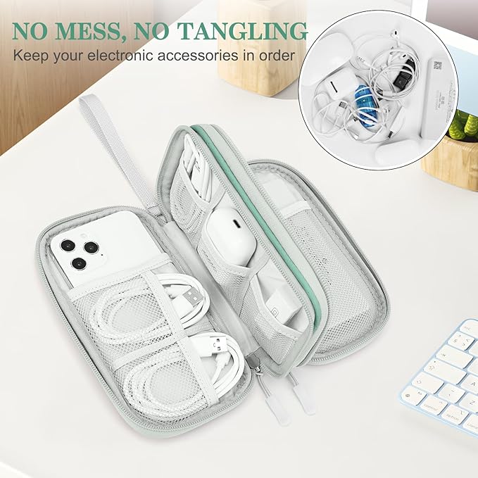 FYY Electronic Organizer, Travel Tech Pouch, Cable Organizer Green Quilted
