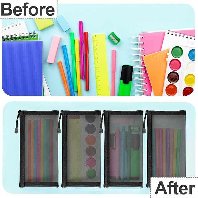 CarryEpic Mesh Bags with Zipper (6 Packs), Small Nylon Makeup Bag Cosmetic Pouches Travel Organizer Case for Purse Diaper Bag Home Organizing Black