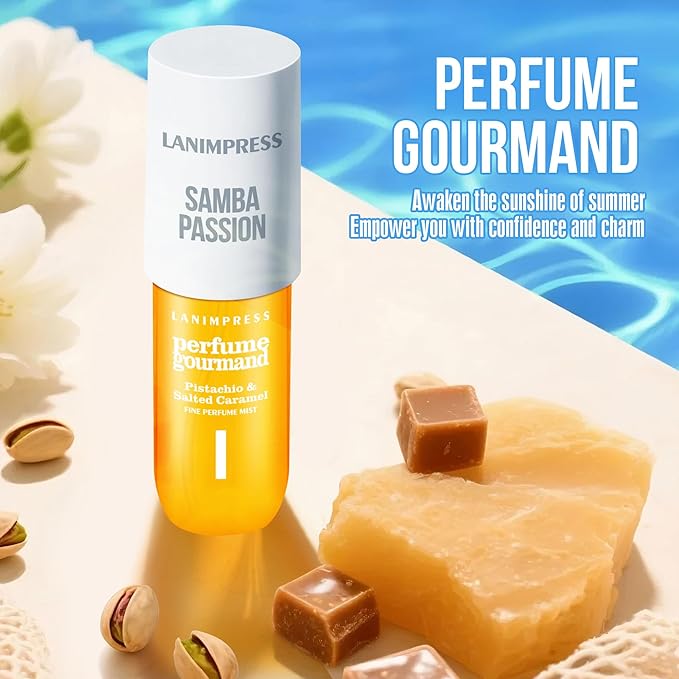 LANIMPRESS 3 FL OZ Hair and Body Fragrance Mist, Eau De Parfum for Women,Irresistible Sunshine Perfume No.1, Gourmand Floral Scent– With Notes of Pistachio, Caramel Vanilla,Travel Size Body Spray