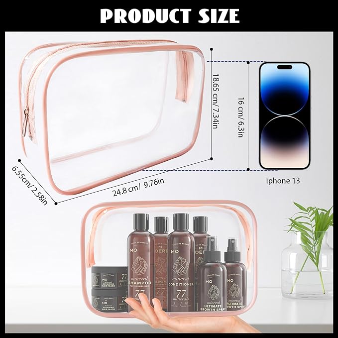 YedsIntu 16 Pieces Clear Cosmetic Bags, Large Transparent Makeup Bags, TSA Approved Toiletry Bag for Travel, PVC Waterproof Clear Pouch with Zipper Make Up Bag for Women and Men Traveling (Orange L)