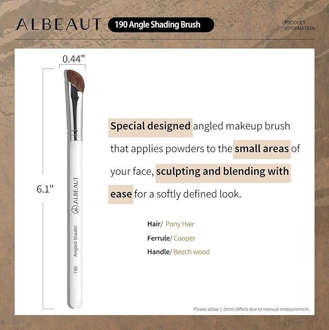 Albeaut Eyeshadow Brush, Angled Nose Contour Brow Bone Highlight Makeup Brush (190 angled shader)