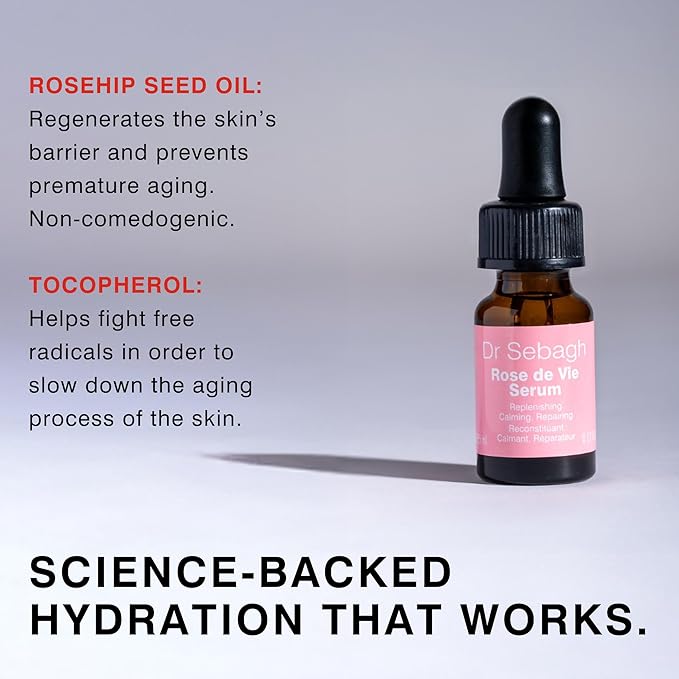 Dr Sebagh Rose de Vie Serum - Soothing & Anti-Aging Serum with Organic Oils & Antioxidants to Hydrate, Calm, and Protect Dry, Mature and Sensitive Skin, Non-Comedogenic, Box Included (0.17 fl oz.)