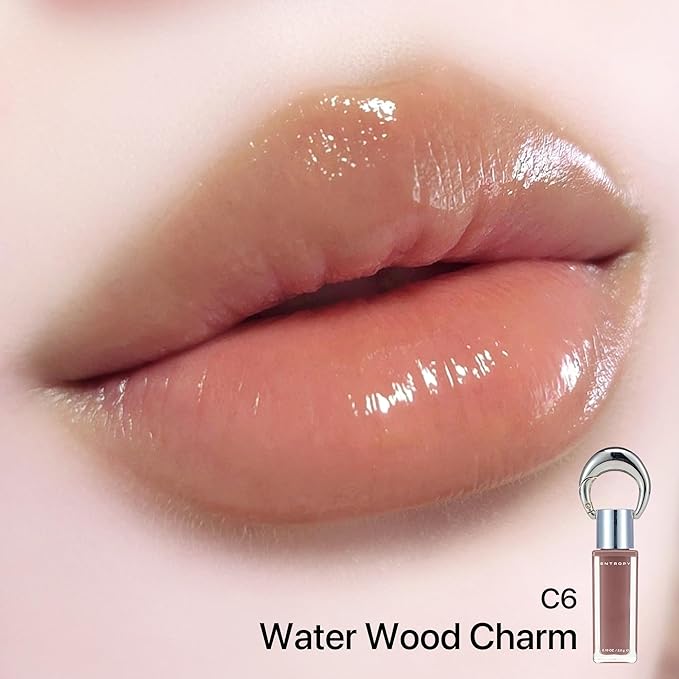 ENTROPY Makeup Glossy Lip Tint – Juicy Glow Line/Non-Sticky Hydrating Lip Gloss Tint, High Shine Finish, Buildable Sheer Color, Lip & Cheek Makeup - Water Wood Charm (Warm Nude Beige)