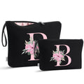 Vavabox A-Z Personalized Makeup Bag, Birthday Gifts for Women Mom, Gifts for Best Friend, Bride Bridesmaid Cosmetic bag (B, 04-Black Set)