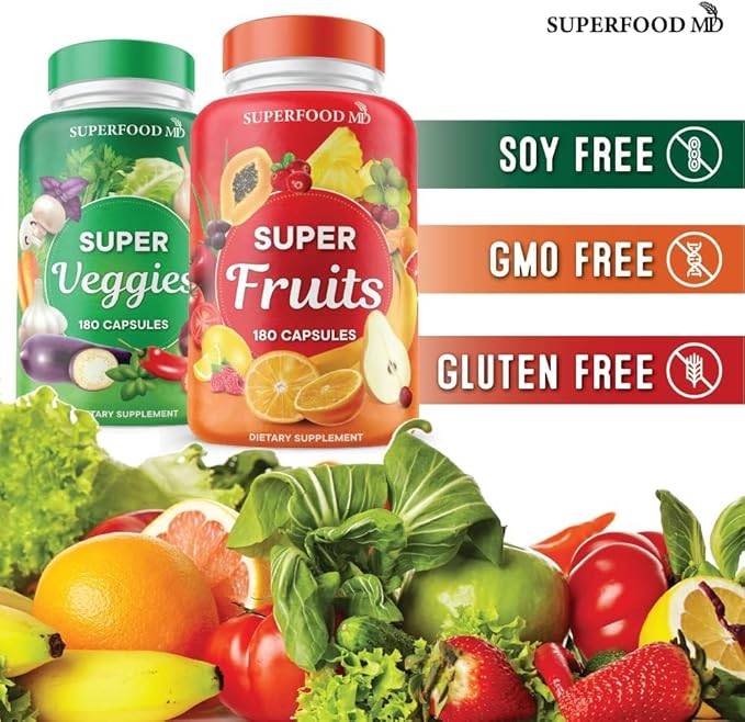 Superfood Fruit and Veggie Supplement - 360 Whole Super Fruit and Vegetable Supplements & Vitamin with Beta-Carotene, Soy Free- 180 Count (Pack of 2)