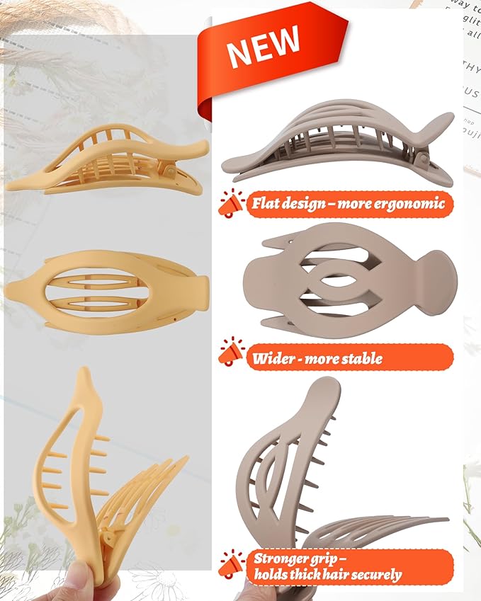 AWAYTR 6 Pack Large Flat Hair Clips for Women, 5 Inch Non-Slip Claw Clips