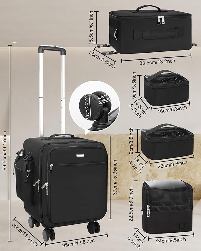 Rolling Makeup Case Professional Makeup Train Case for Makeup Artist