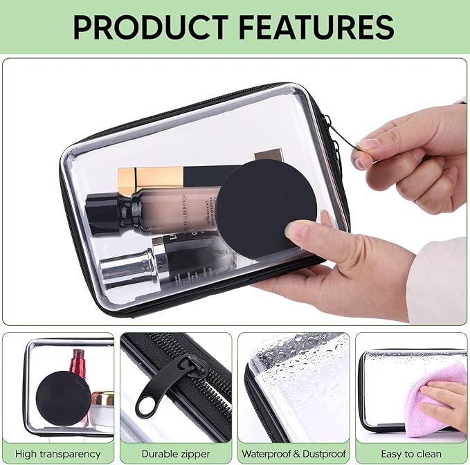 DEXLALA 2PCS Zippered Hard Pouch Double,Portable Waterproof Cosmetic Bag with Zipper,Toy Storage Organizer Bins,Hard Plastic Case,Clear Zipper Bags for Organizing,Pencil Case (7.5+7inch)