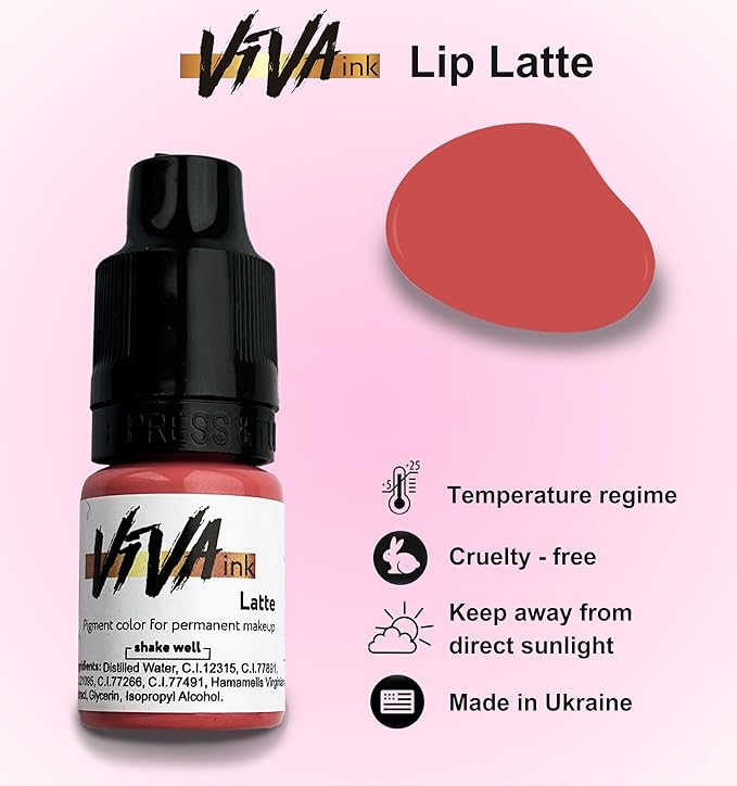 VIVA INK Lip Pigment – Latte – Permanent Lip Makeup – Microblading Ink for Durable and Colorful Lips – Long Lasting Color Lip Cosmetics (0.2 oz)