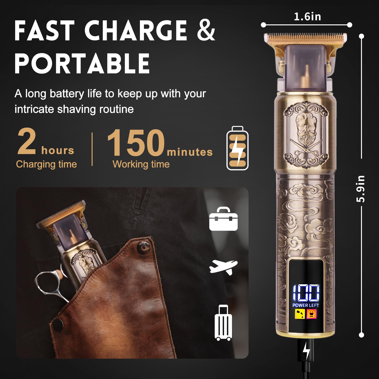 Ufree Beard Trimmer for Men, T-Blade Hair Clipper, Zero Gap Edger with LCD