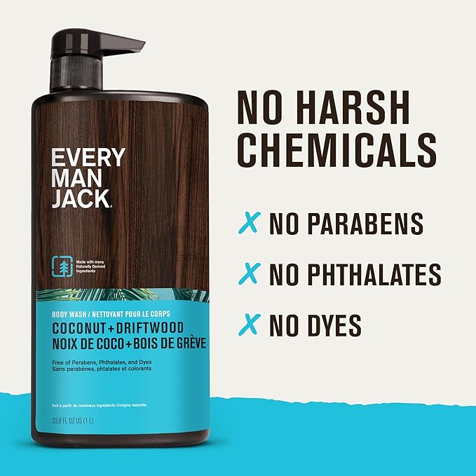Every Man Jack Hydrating Body Wash for Men, Coconut Driftwood, Value 2pk