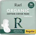 Rael Pads for Women, Organic Cotton Cover - Moderate Absorbency, Feminine Care, Ultra Thin, Sanitary Napkins with Wings, Unscented (Regular, 56 Total)