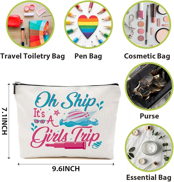 4 PCS Vacation Cosmetic Bag Girls Trip Gifts Favors, Cruise Ship Makeup Bag
