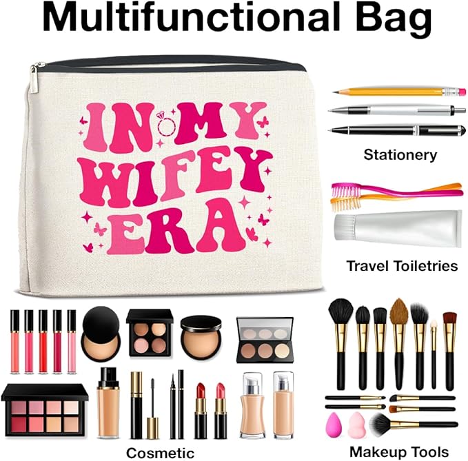 UPNEGE Wifey Makeup Bag Engagement Gifts for Women, Bridal Shower Wedding Bachelorette Party Gifts for Wife Bride, In My Wifey Era Cosmetic Bag Gift