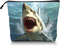 Scribesense Cosmetic Bags Travel Makeup Toilet Case Waterproof Pouch for Women Girls 6.7X9.45inches - Close - Up of A Great White Shark With Open Mouth