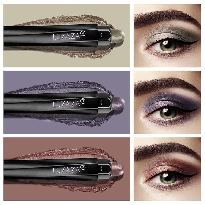 LUXAZA 3 Pcs Cream Eyeshadow Stick Quick Makeup Set Olive Plum Mauve