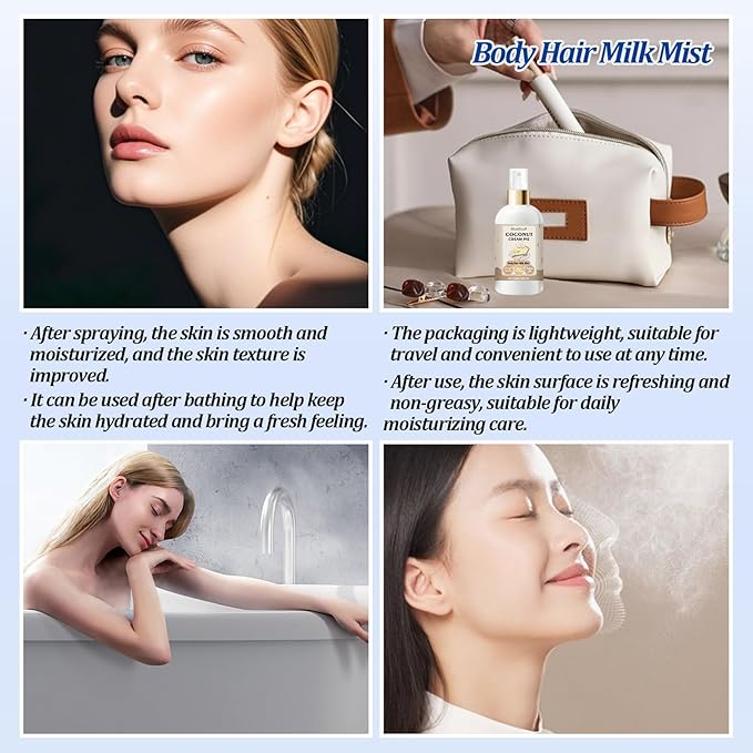 BlueBouff Body Hair Milk Mist, Hydrating And Moisturizing Spray, Long-Lasting Fragrance, Natural Hydrating And Moisturizing Body Mist(Coconut)