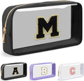 UIXIZQ Personalized Initial Letter Clear Makeup Bag,Preppy Small Nylon&PVC Cosmetic Zipper Bag with Chenille Letter,Travel Skincare Toiletry Bag,Monogram Christmas Gift for Teen Girls Women,M