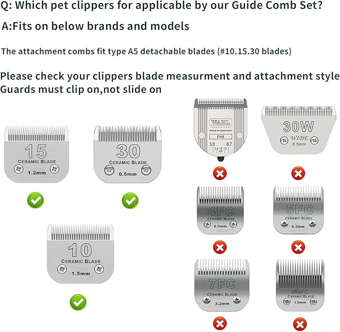Dog Stainless Steel 8 Color Comb Compatible with andis oster A5 wahl km10
