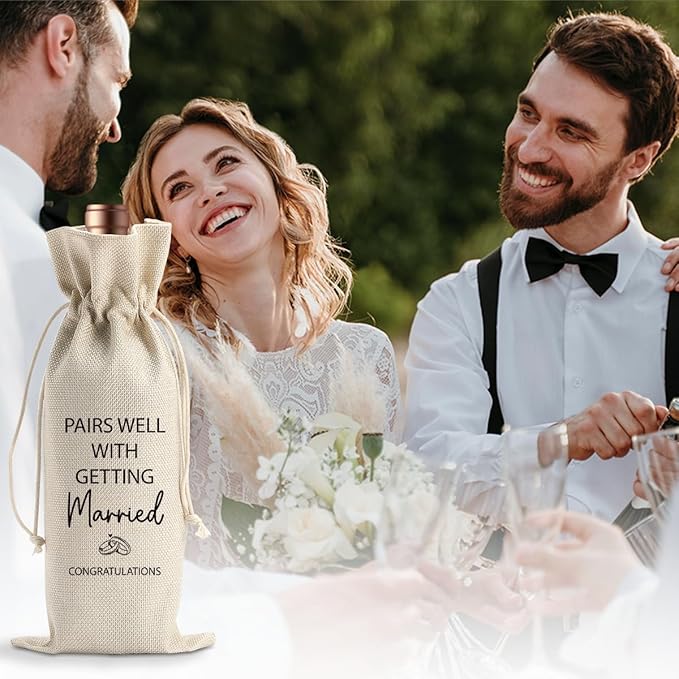 BARREEMO Engagement Wine Gift Bag Wedding Engaged Gifts for Newlyweds Couple Women Men Bridal Shower Gifts for Bride and Groom Pairs Well with Wedding Planning Getting Marride Wine Bags