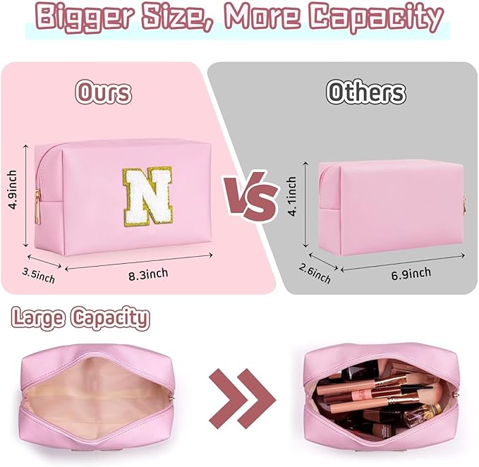 TOPEAST Initial Makeup Bag, Birthday Gifts for Women Girls, Pink A