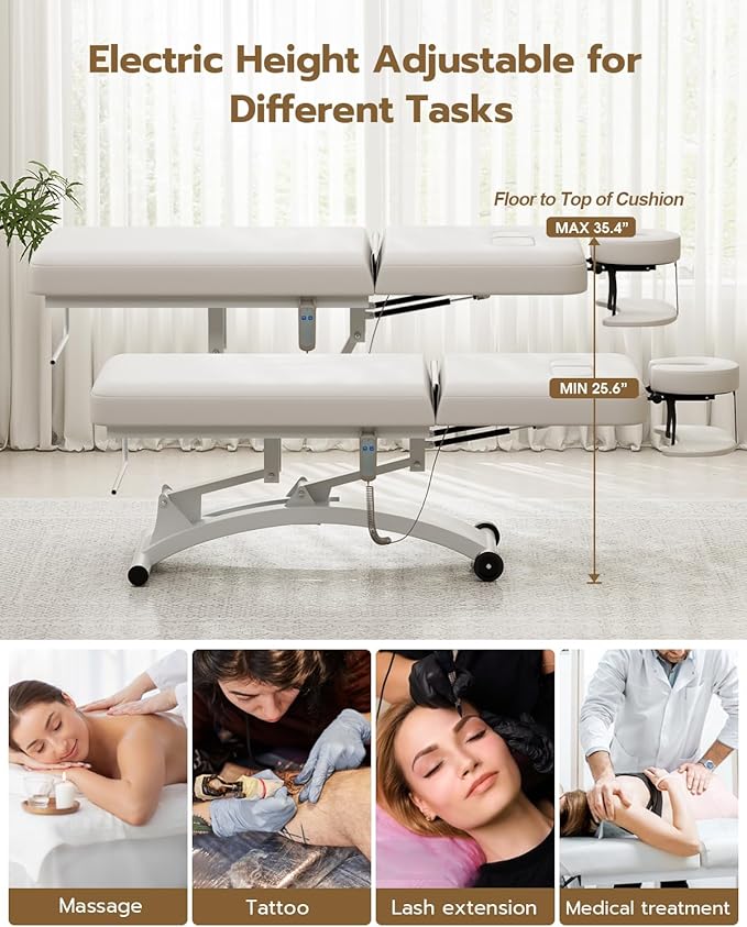 Paddie 550lbs Hi-Lo Electric Massage Table Professional, White