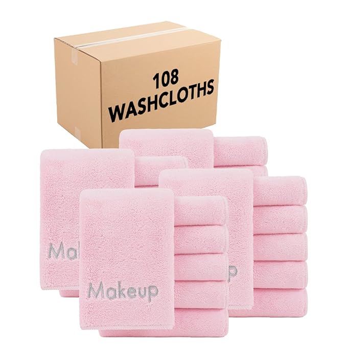 Arkwright Makeup Remover Cloths Bulk - Microfiber Coral Fleece Face Towels, Ultra Soft Reusable Washcloths, Gentle Facial Cleansing for Waterproof Makeup, 13 x 13, Pink (Case of 108)
