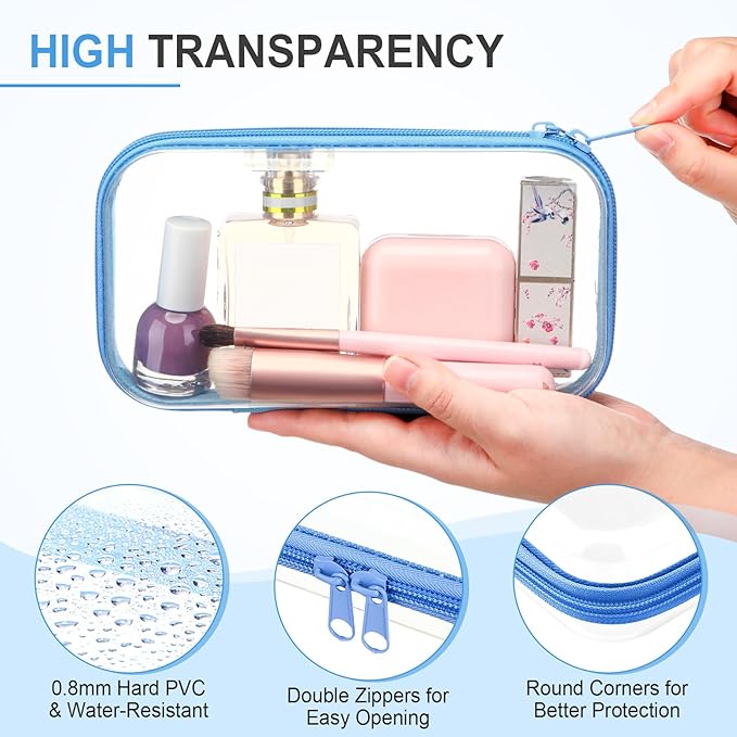 Hoolerry 4 Pcs Hard Clear Zipper Case Makeup Bags Plastic Zipper Pouch Transparent Storage Box Containers for Cosmetics, Snacks, Building Blocks, Puzzles(Clear,7.5 x 3.9 x 2 in,Soft Colors)