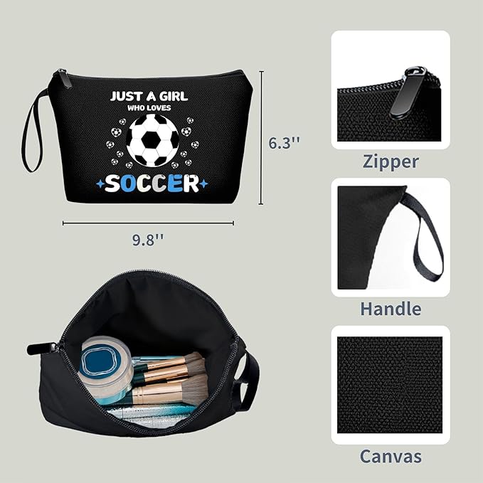 ARIOSEY Soccer Cosmetic Makeup Bag, Soccer Gifts for Girls, Travel Organizer, Multifunctional Cosmetic Bag, Black