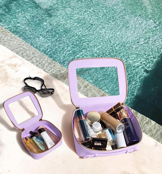 2Pcs Travel Clear Makeup Bag, Purple Mahjong Tile Bag Cosmetic Case with Zipper Portable Makeup Pouch Toiletry Bag Women Traveling Cosmetic Organizer Storage Bag Car Organizer Car Essentials for Women