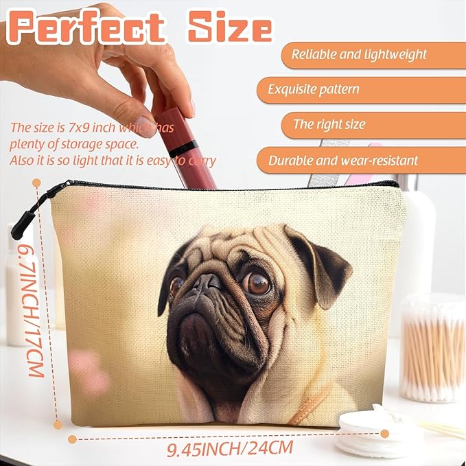 Scribesense Cosmetic Bags Travel Makeup Toilet Case Waterproof Pouch for Women Girls 6.7X9.45inches - Pug Dog With A Pensive Expression