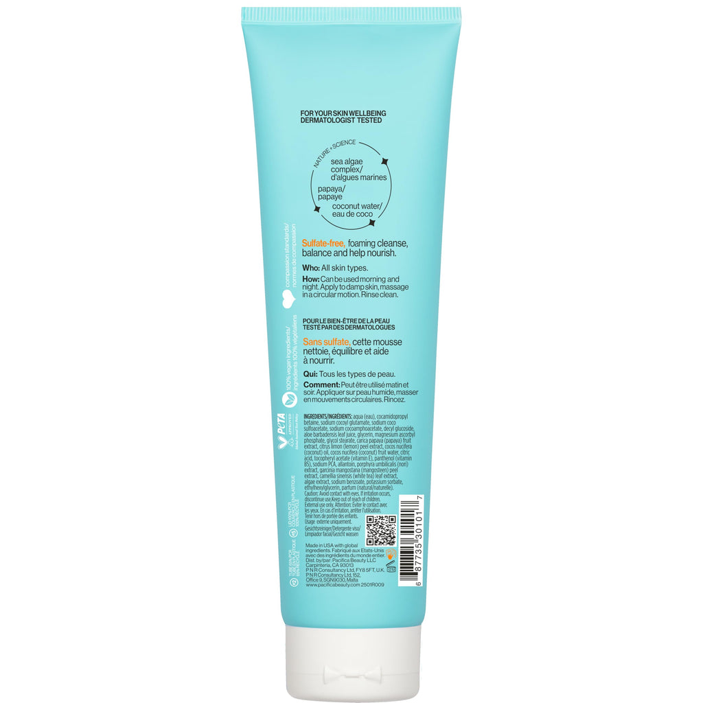 Pacifica Beauty Sea Foam Face Wash, Daily Gentle Foaming Cleanser, With Coconut Water + Sea Algae, Removes Makeup, For Combination and Oily Skin, Vegan & Cruelty Free