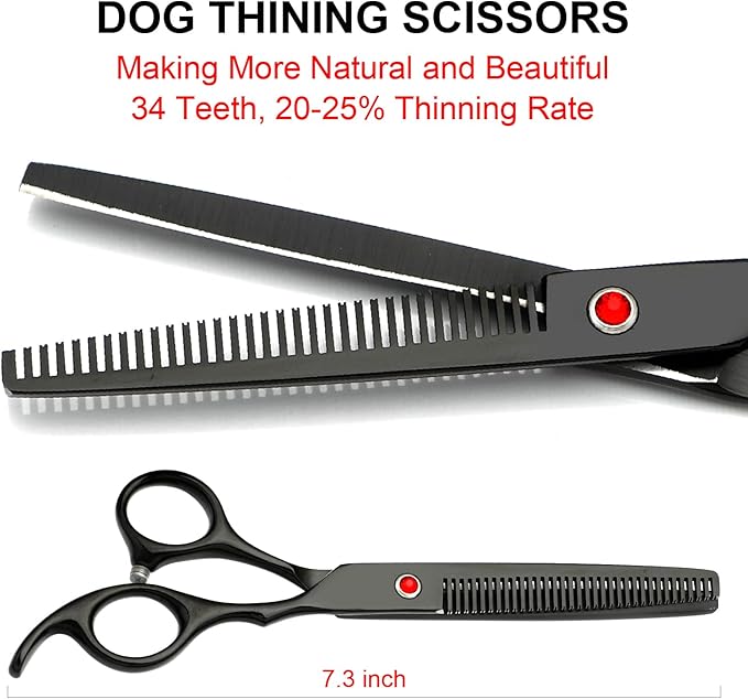 TINMARDA Dog Grooming Kit, Titanium Black Stainless Steel Dog Grooming Scissors with Curved Shears, Black Finger Rings - 4 Piece Sharp Durable Pet Shears for Dogs Cats At Home Salon-Quality Grooming
