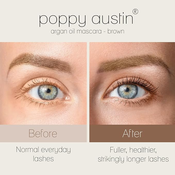 Poppy Austin Organic Brown Mascara, Hypoallergenic, Waterproof, 0.31 Fl Oz