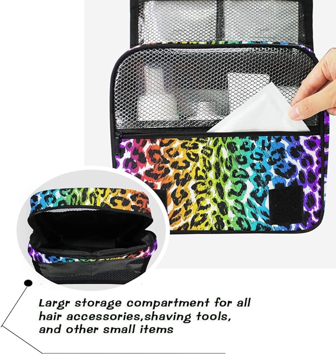 senya Hanging Travel Toiletry Bag Kit Makeup Case Cosmetics Organizer for Men Women (Rainbow Leopard Animal Print)