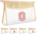 Small Boho Straw Initial Letter Makeup Bag Personalized Gift,Cute Clear Chenille Patch Makeup Bag With Zipper,Trendy TSA Approved Travel Toiletry Bag,Gift for Women Girls Birthday Friend, Letter O