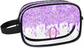 KFNHN Personalized Travel Cosmetic Bag Waterproof Makeup Bags, Custom Name Clear PVC Organizer Case Toiletries Container Bag, Romantic Purple Curtain Glittering